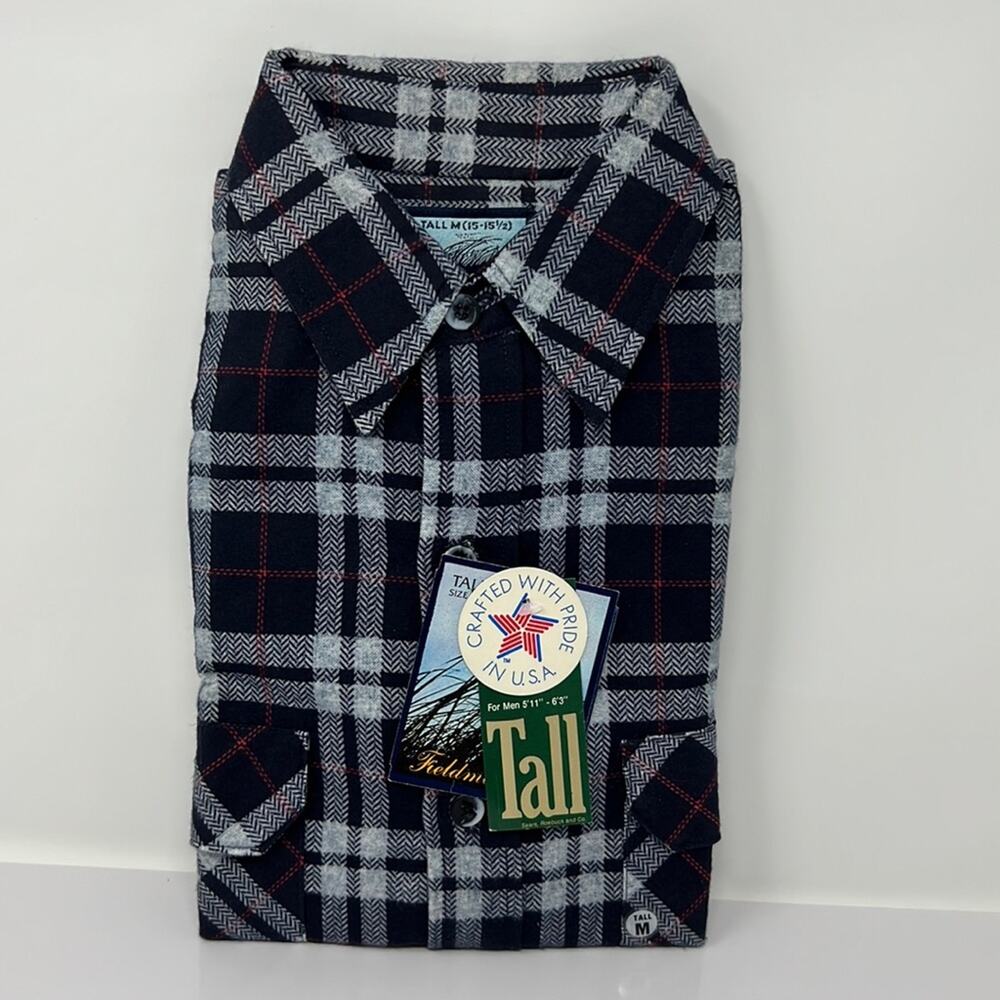 Fieldmaster Men's Blue Plaid Medium Tall Long Sleeve Button Down  15-15 1/2